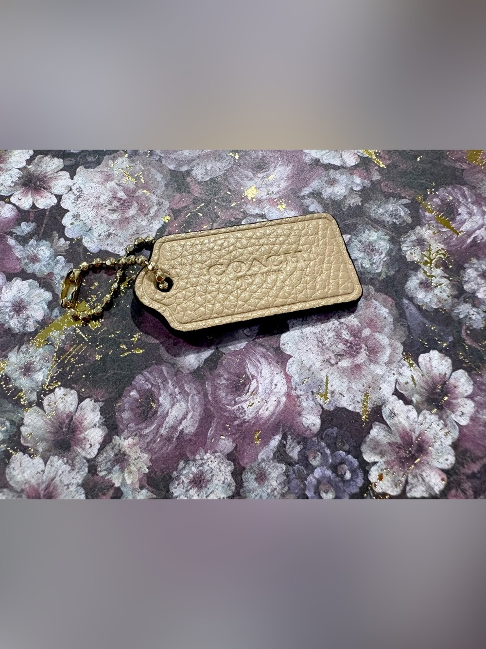 Coach Leather Hang Tag Key Charm Tan Color With Gold Hardware